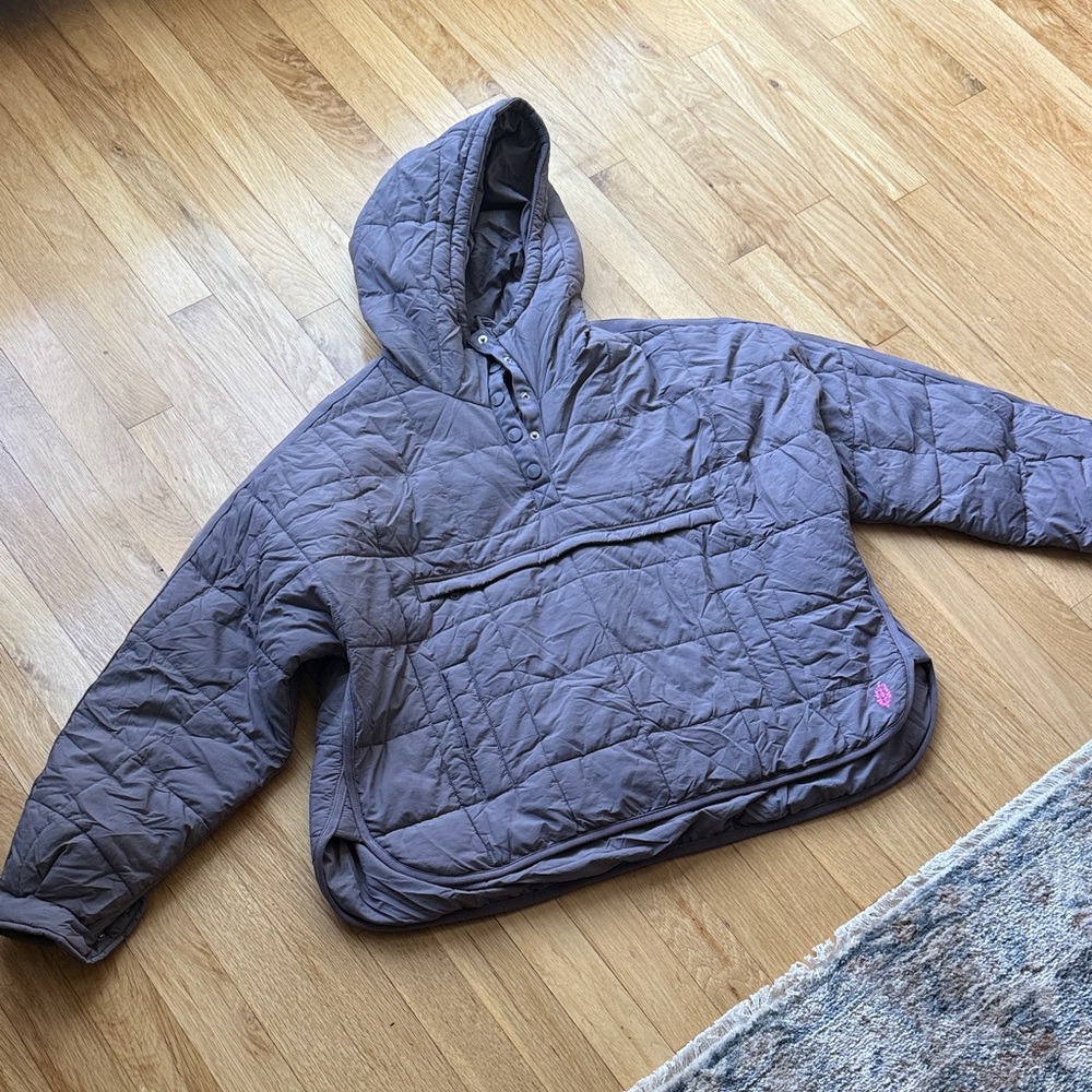 FP Movement by Free People Gray Quilted Hooded Puffer Pullover